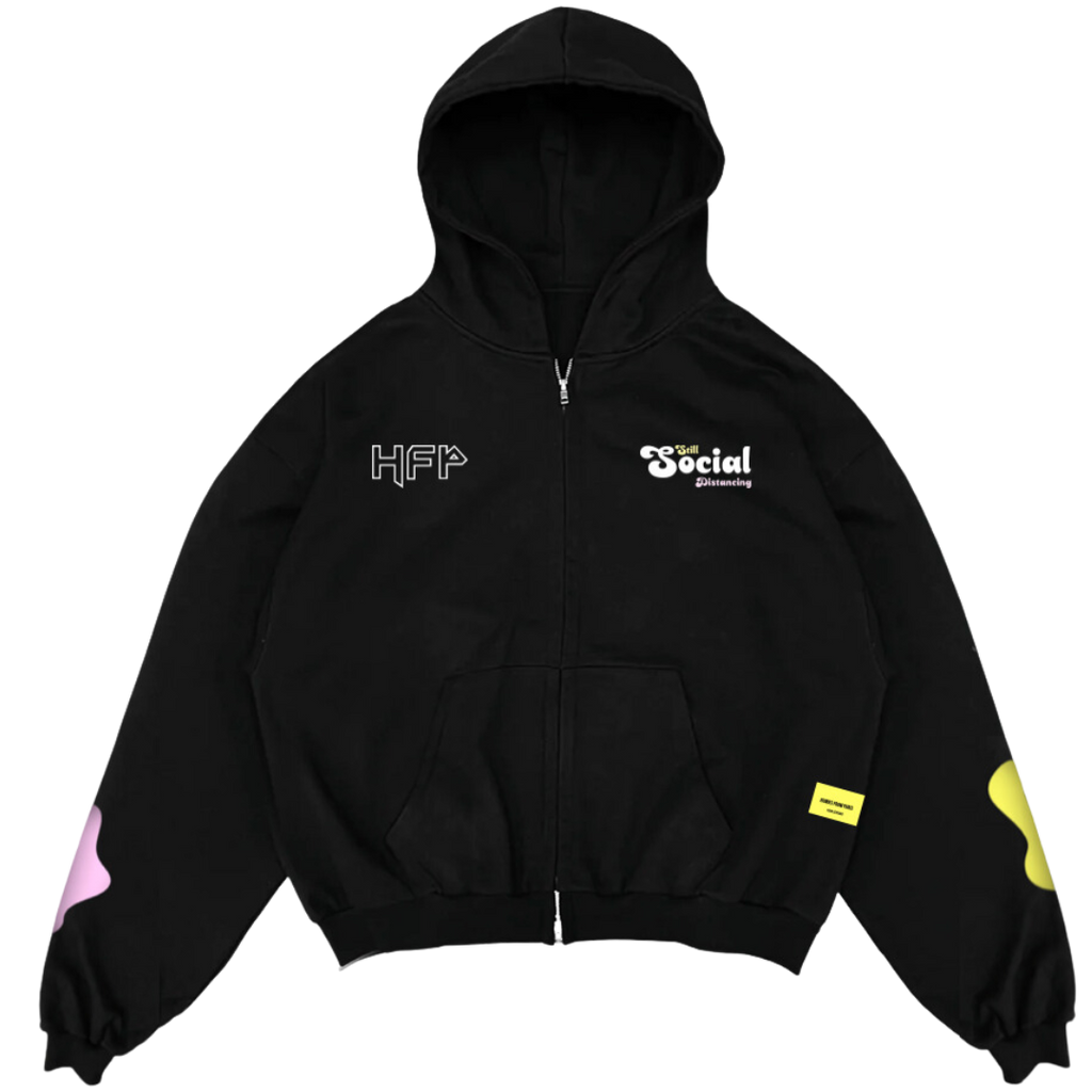 ZIP UP HOODIE STILL SOCIAL DISTANCING BLACK